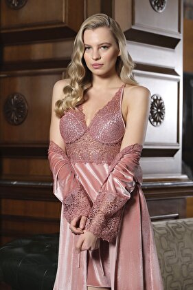 طقم ثوب نوم من المخمل الحريري الفاخر مكون من 6 قطع