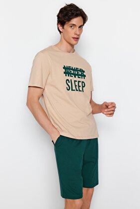 طقم بيجامة صيفية محبوكة بقصة عادية 100% قطن بيجامة مع شورت THMSS21PT0216