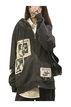 Satu Moda & Punk Distressed Appliques Hoodie Jacket Hırka