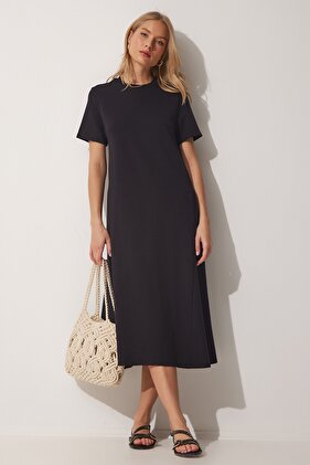 Kadın Siyah A Kesim Yazlık Penye Elbise UB00060