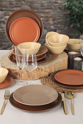 Hitit Degrade Mat Kahverengi Yemek Takımı 24 Parça 6 Kişilik