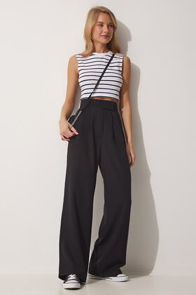 Women's Black Elastic Waist Velcro Closure Loose Trousers YL00001