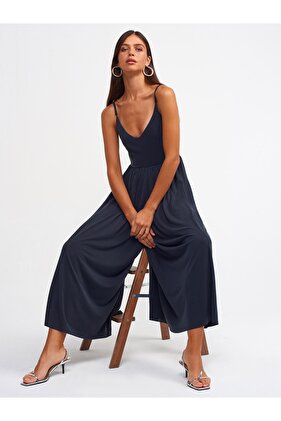 70360 Askılı Bol Paça Tulum - Siyah