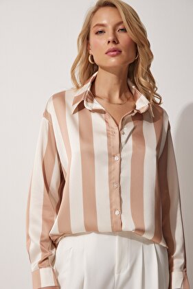 Women's Cream Striped Satin Shirt DD01206