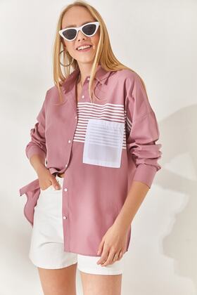 Dried Rose Pocket Detailed Oversize Woven Shirt GML-19000978