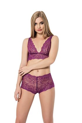 طقم بوستير دانتيل أرجواني للسيدات 2090 .