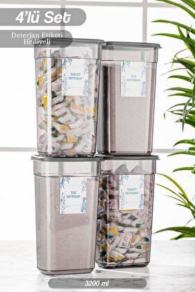 4 Pieces Elina Jumbo Labeled Rectangular Storage Container - Tablet Detergent Storage Box set 3200 ml