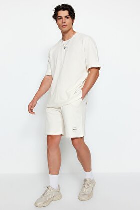 Stone Tracksuit Set Relaxed/Casual Cut Textured Lettering Printed %100 Cotton Tmnss23Em00006