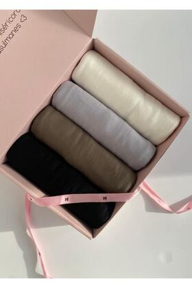 Combed Cotton Shawl Set of 4 Dowry and Gift Shawls Jersey Shawl Lycra Shawl - Black-dark purple-grey-cream