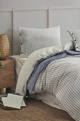 طقم غطاء لحاف طلاء غزل مزدوج قابل للغسل باللون الأزرق من إيزي بوهو