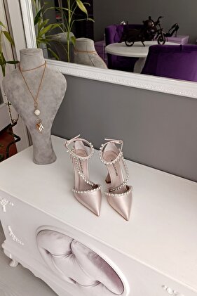 الجلد الساتان ثلاثة صفوف من الحجارة 11 سم الكعب الشمبانيا مع حزام الكاحل مساء اللباس خنجر أحذية نسائية