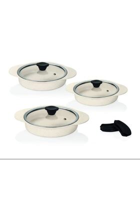 طقم مقلاة من الحديد الزهر من جرانيت بلس مكون من 3 قطع بمقبض سيليكون قابل للإزالة