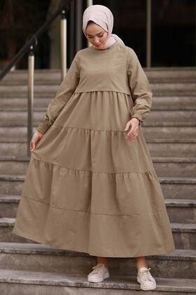 Single Layer Detailed Casual Dress - Cream
