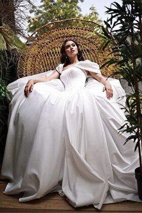 Bernice Satin Bodice Off Shoulder A-line Wedding Dress
