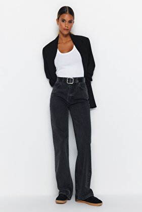 Antracit talie înaltă croi larg pe picior Pantaloni largi bumbac 100% Blugi non-stretch TWOAW24JE00089