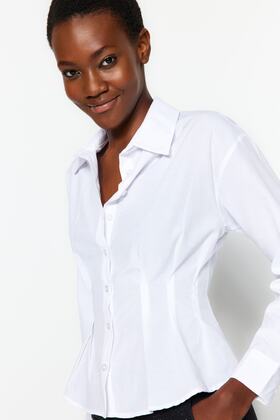 Ecru Fitted Waist Fitted Cotton Woven Shirt Twoaw24Go00186