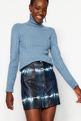 Blue Soft Textured Basic Knitwear Sweater TWOAW20FV0133