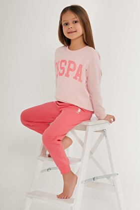 قاعدة. طقم بيجامة بناتي بأكمام طويلة باللون الوردي الفاتح من بولو أسن