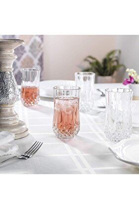 طقم أكواب تقديم عصير فواكه ومشروب غازي ومياه استوائية منقوش بالكريستال 260 مل، 6 قطع.