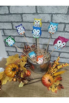 Baykuş 5 li Saksı Süsü Seti - Taş Figür - Saksı Dibi Süsü - Terrarium Süsleme