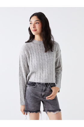 Long Sleeve Crew Neck Patterned Women's Knitwear Sweater