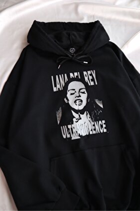سويت شيرت أسود بغطاء للرأس من Lana Del Rey Ultraviolence