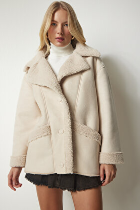 Women's Cream Fur Suede Coat UB00159