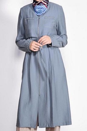 ترنچکت حجاب آبی زنانه پنبه ای YILDIZ - کد 38636142