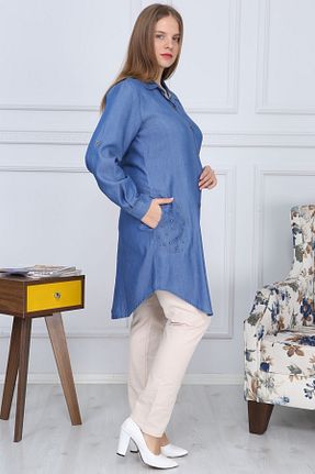 تونیک حجاب آبی زنانه ویسکون Gül Moda - کد 39032021