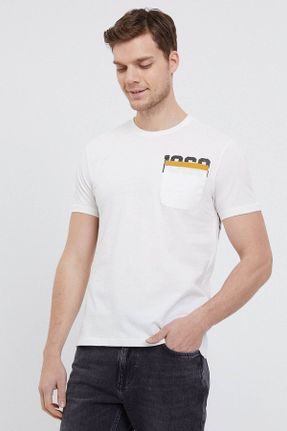 تی شرت سفید مردانه اسلیم فیت پنبه (نخی) یقه گرد تکی کد 46255013