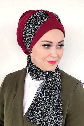 روسری زرشکی کرپ ELİGE - کد 46300184