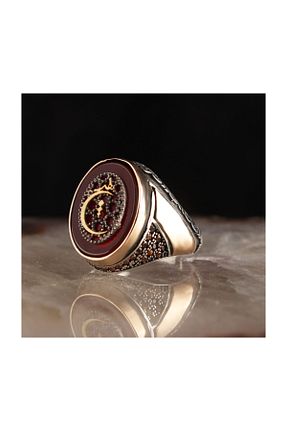 انگشتر نقره قهوه ای مردانه عقیق KsrModa - کد 37440492