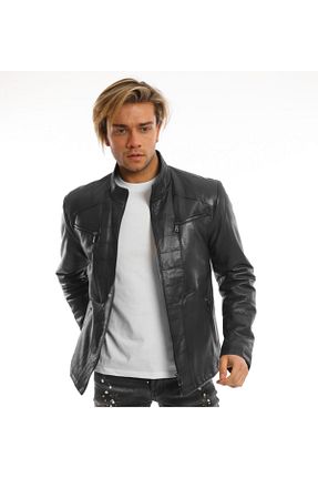 کاپشن مشکی مردانه Fitted nero leather fur - کد 37599678