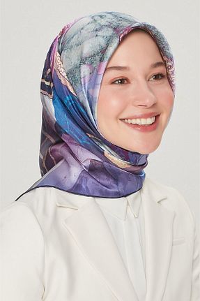 روسری سرمه ای کرپ ساتن ابریشم Armine - کد 684517101