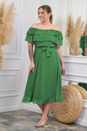 لباس سایز بزرگ سبز زنانه پارچه XXL BUTİK - کد 761357657