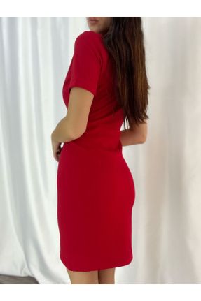 لباس مجلسی قرمز زنانه کرپ آستین کوتاه یقه کتی بدون آستر کد 338524700