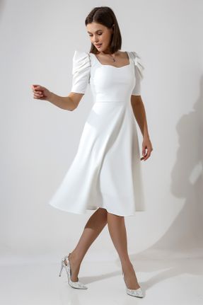 لباس سفید زنانه بافت کرپ آستین-کوتاه پارتی کد 756994442