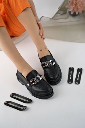 کفش لوفر مشکی زنانه چرم مصنوعی پاشنه متوسط ( 5 - 9 cm ) کد 685378143