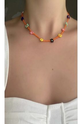 گردنبند جواهر نارنجی زنانه منجوق کد 140525924