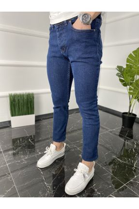 شلوار جین سرمه ای مردانه پاچه تنگ پنبه (نخی) پوشاک ورزشی بلند کد 92517459