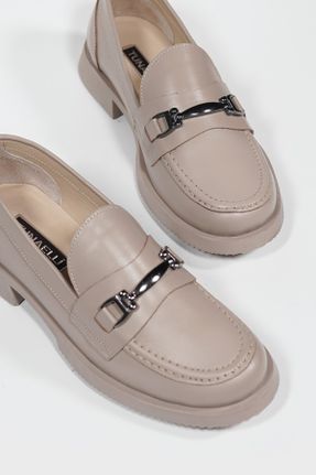 کفش لوفر قهوه ای زنانه چرم طبیعی پاشنه کوتاه ( 4 - 1 cm ) کد 762035083