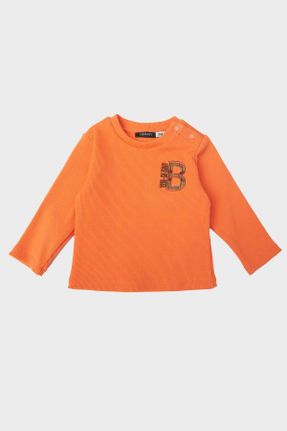 تی شرت نارنجی بچه گانه رگولار یقه گرد تکی کد 762278173