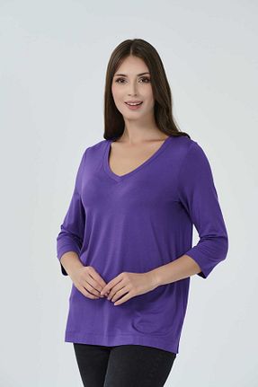 بلوز بنفش زنانه ساده TOLGA SARAÇOĞLU - کد 762577895