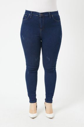 شلوار جین سایز بزرگ آبی زنانه پاچه تنگ فاق بلند استاندارد کد 101185951