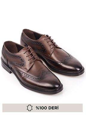 کفش کلاسیک قهوه ای مردانه چرم خالص depderi - کد 761299573