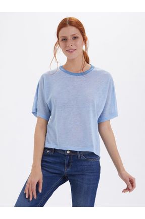 تی شرت آبی زنانه رگولار یقه گرد تکی کد 5480278