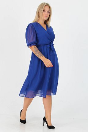 لباس سایز بزرگ سرمه ای زنانه شیفون XXL BUTİK - کد 761354151