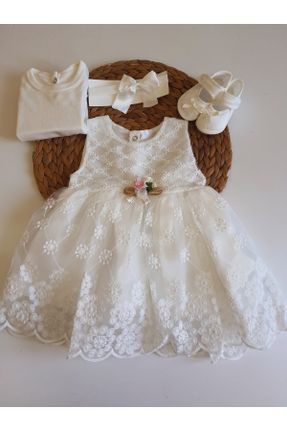 لباس سفید بچه گانه بافتنی پنبه (نخی) طرح گلدار رگولار آستین-بلند بیسیک کد 307079510