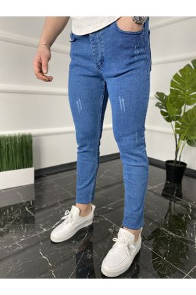 شلوار جین آبی مردانه پاچه تنگ پنبه (نخی) پوشاک ورزشی بلند کد 92494507