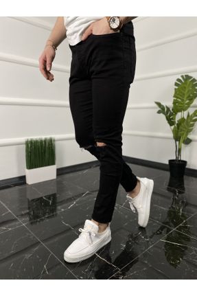 شلوار جین مشکی مردانه پاچه تنگ پنبه (نخی) پوشاک ورزشی بلند کد 92524551